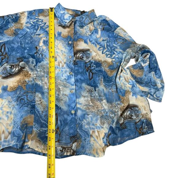 Serenade Top Women's Button Up Blue Tan Paisley Artsy Relaxed Comfort 2xl - Picture 7 of 7